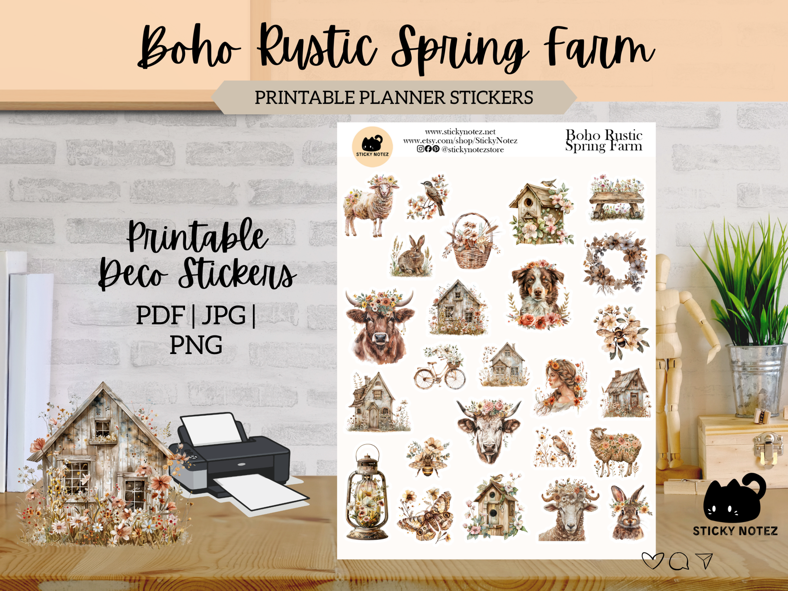 Boho Rustic Spring Farm Printable Stickers