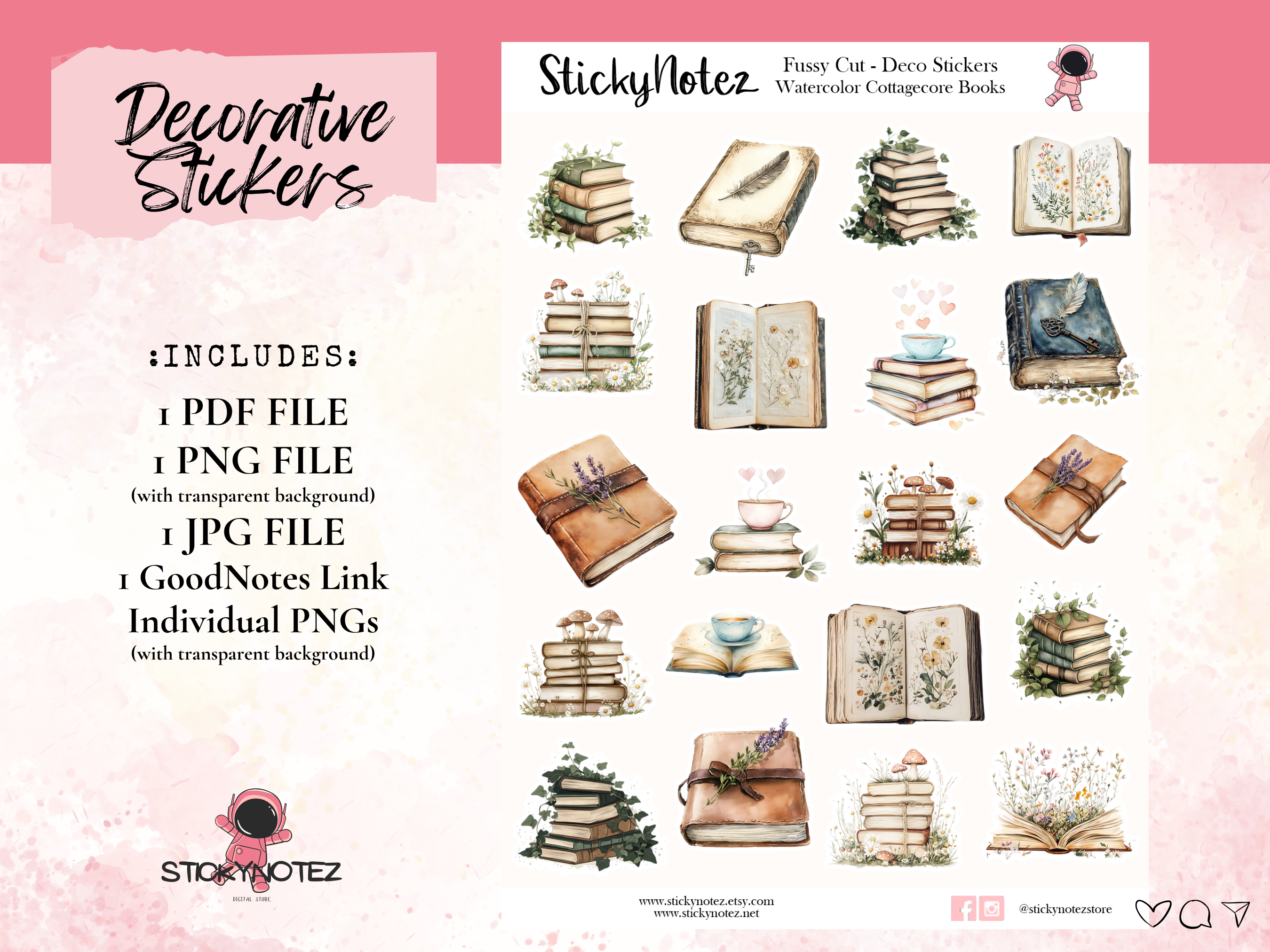 Watercolor Cottagecore Book Stickers