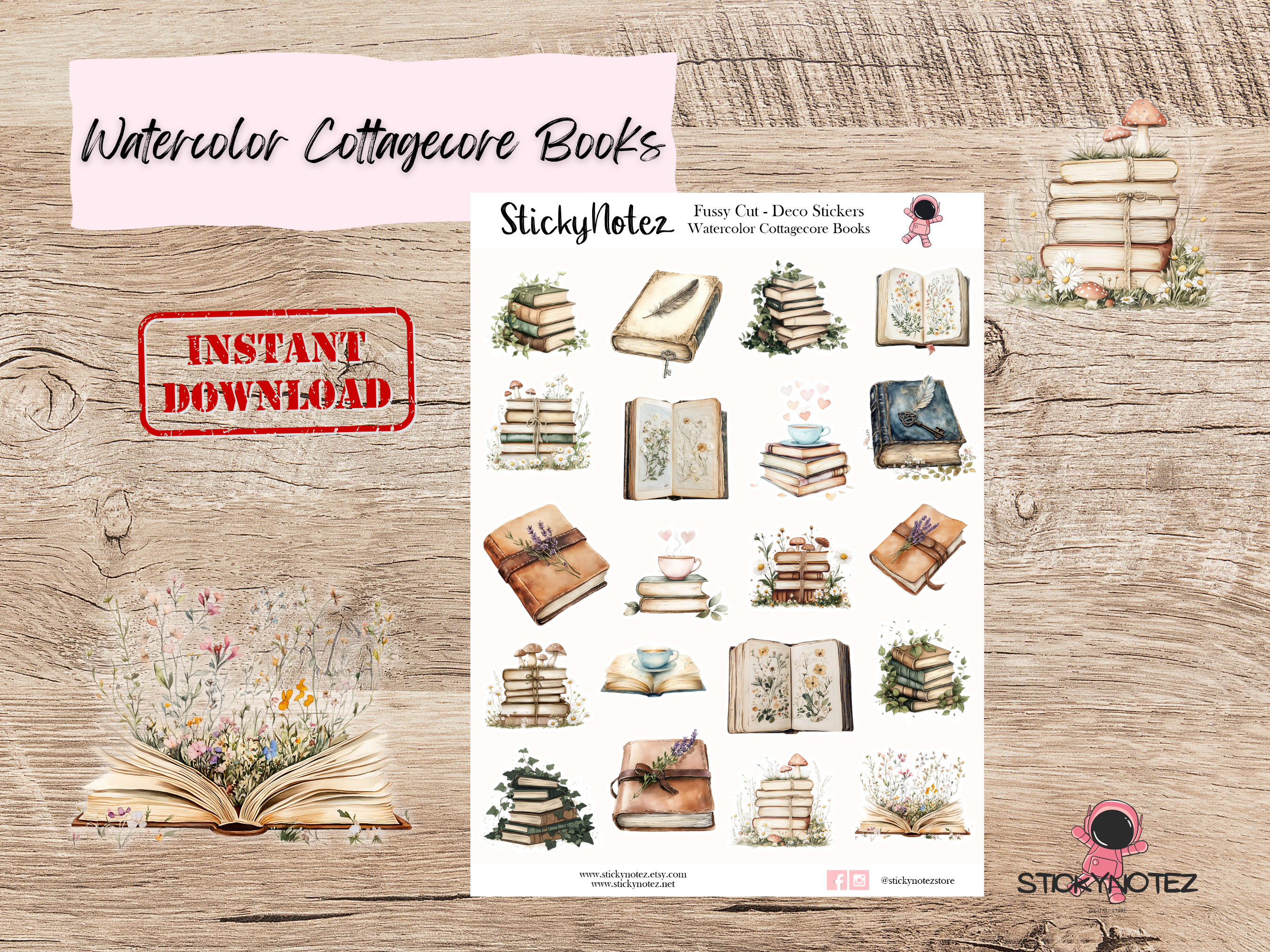 Watercolor Cottagecore Book Stickers - Image 3